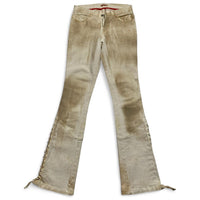 Prada Distressed Runway Vintage y2k Cream Lace Up Flared Cowgirl Jeans (28W)