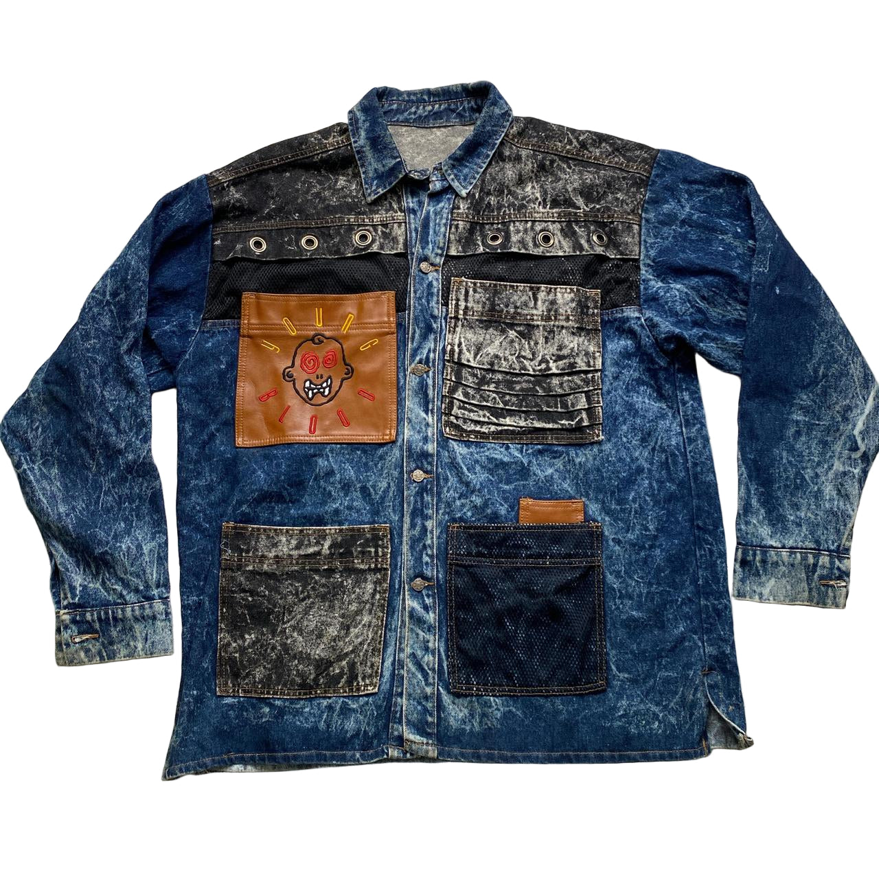 Young Blood Vintage 90’s Cartoon Embroidery Baggy Denim Jacket (XL)