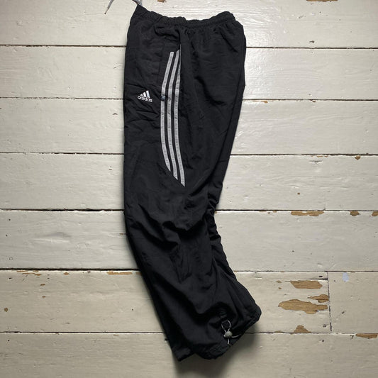 Adidas Black and Grey Shell Trackpant Baggy Bottoms