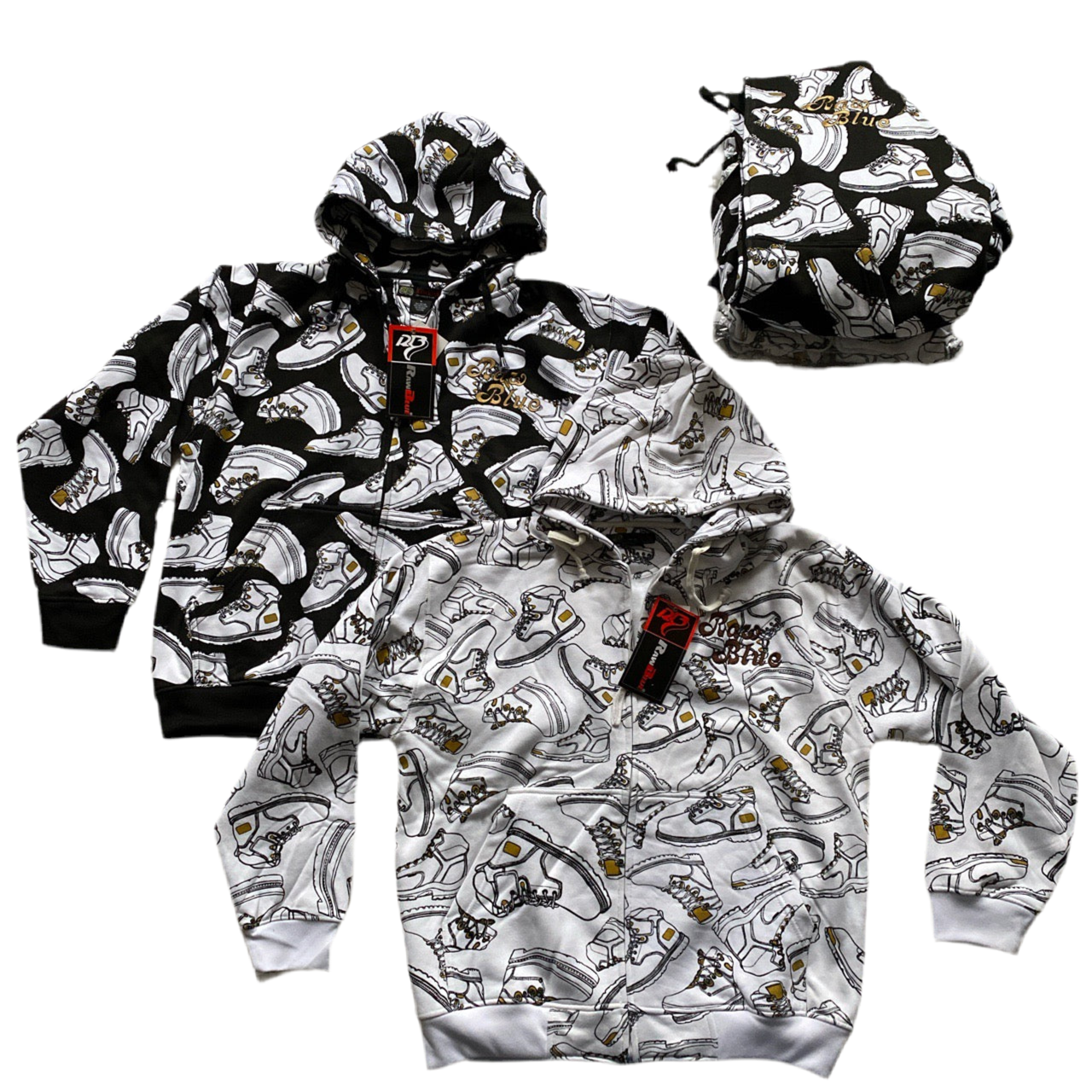 Raw Blue Vintage Boot Print Hoodie