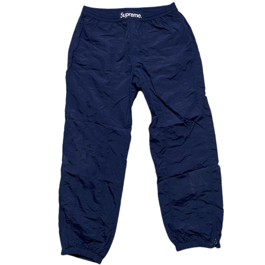 Supreme Navy and White Shell Nylon Baggy Bottoms (M)