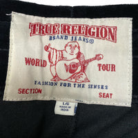 True Religion Black Velour Gold and White Stitch Baggy Joggers (L)