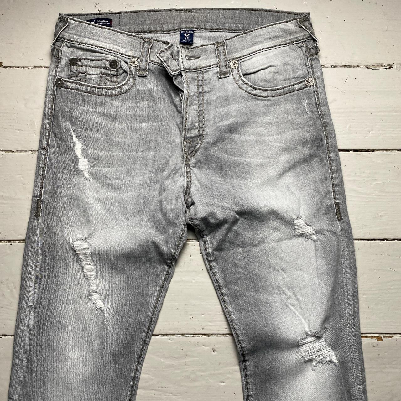 True Religion Rocco Distressed Light Grey Stitch Jeans