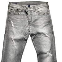 True Religion Rocco Distressed Light Grey Stitch Jeans (36W)
