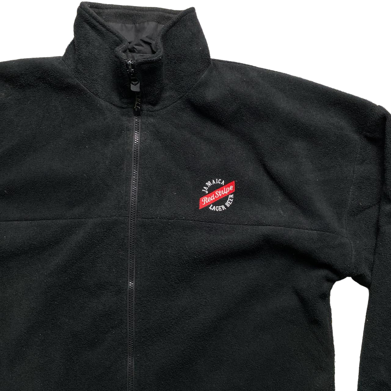 Red Stripe Jamaican Beer Vintage Black Fleece Zip Jumper (L)