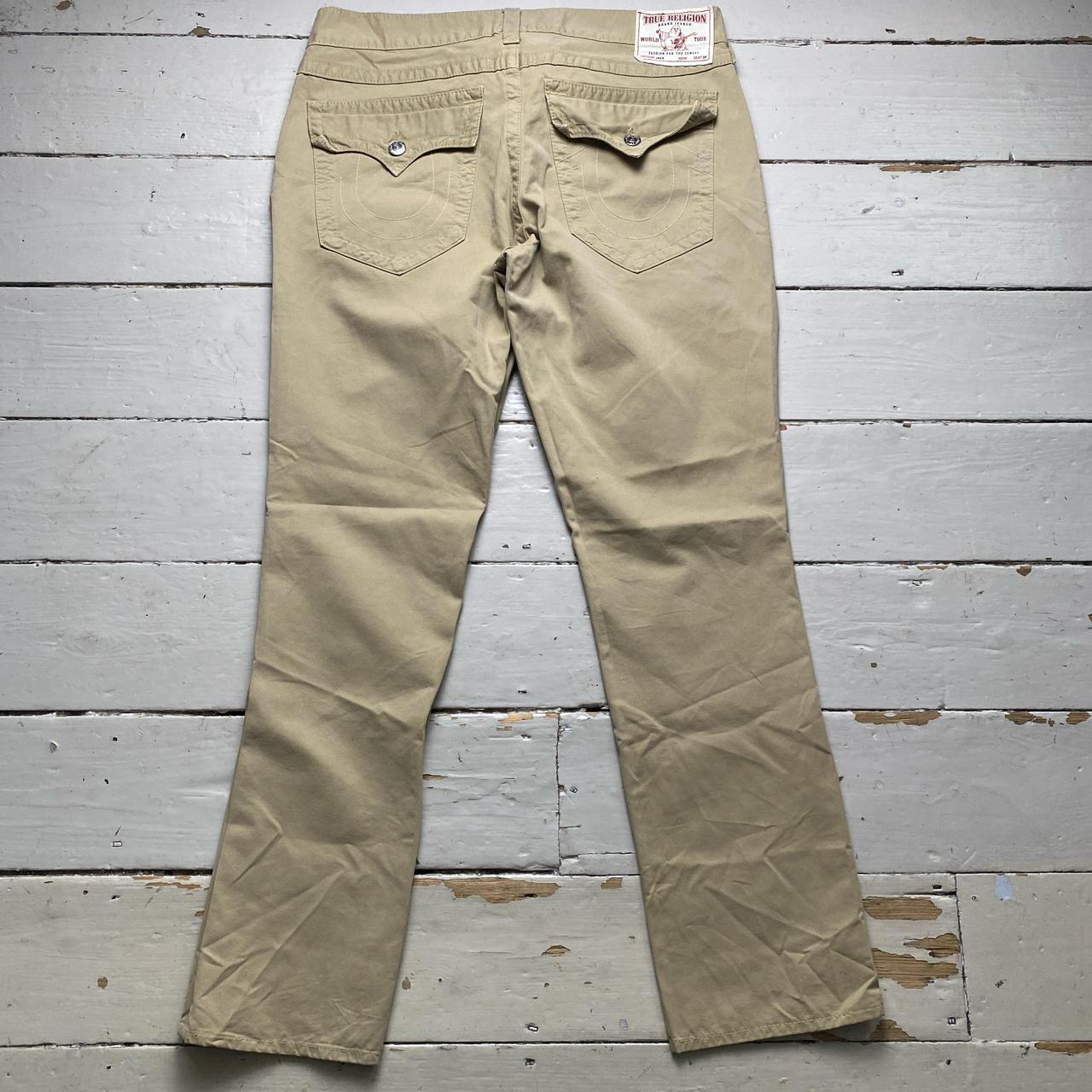 True Religion Jack Cream Beige Baggy Stitch Jeans