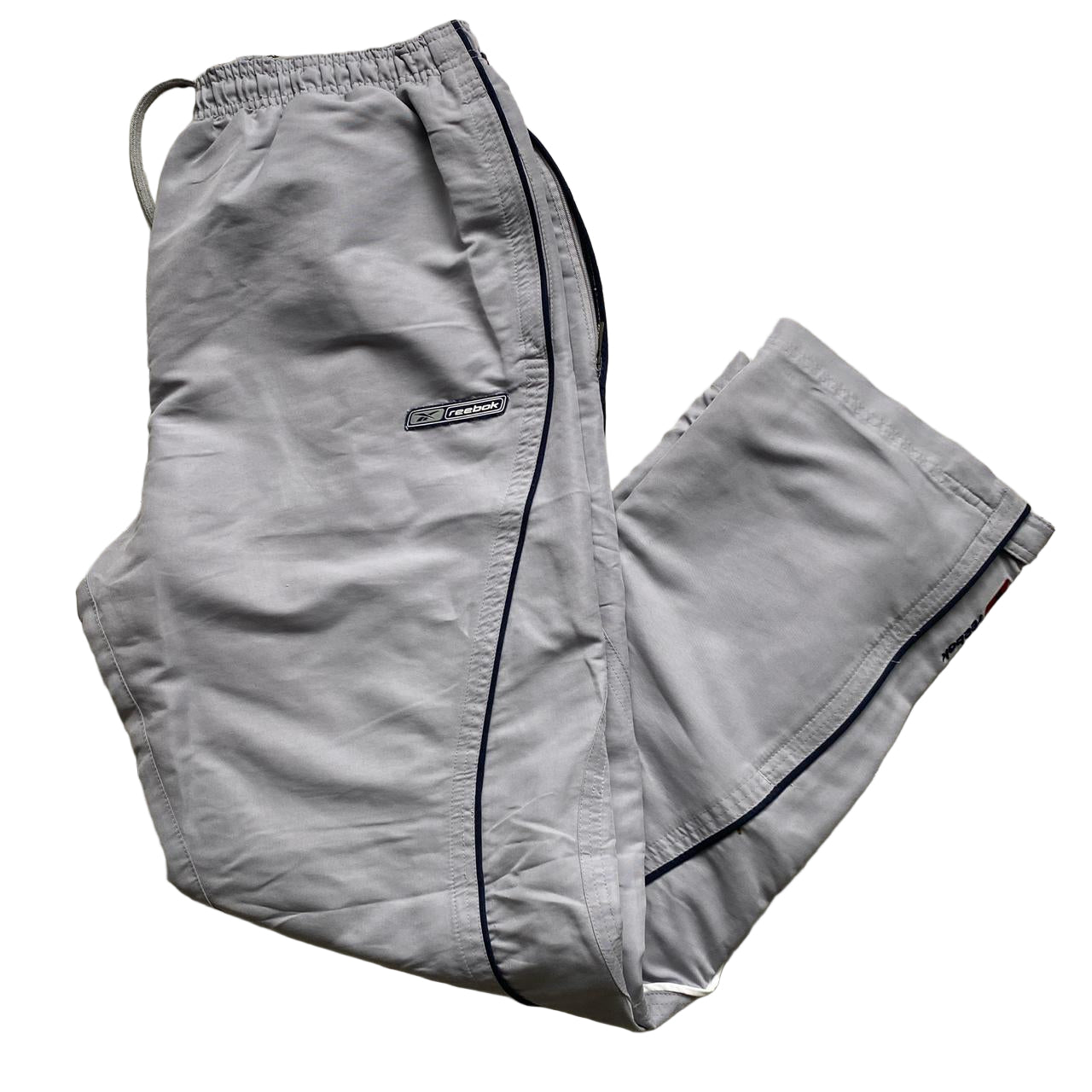 Reebok Vintage Shell Baggy Trackpant Bottoms Silver Navy and White (M)