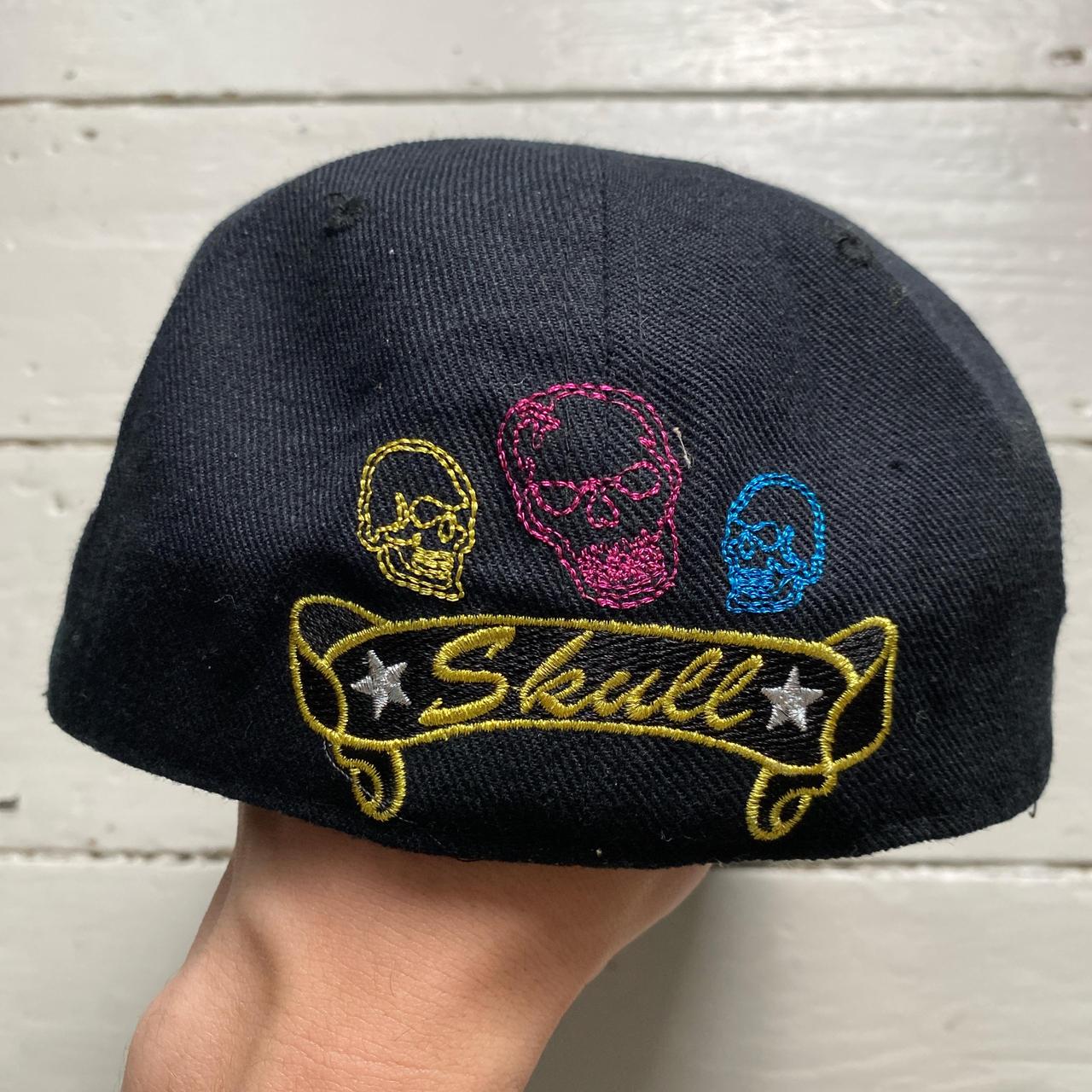 Skull Vintage Diamante Rhinestone Embroidery Fitted Cap