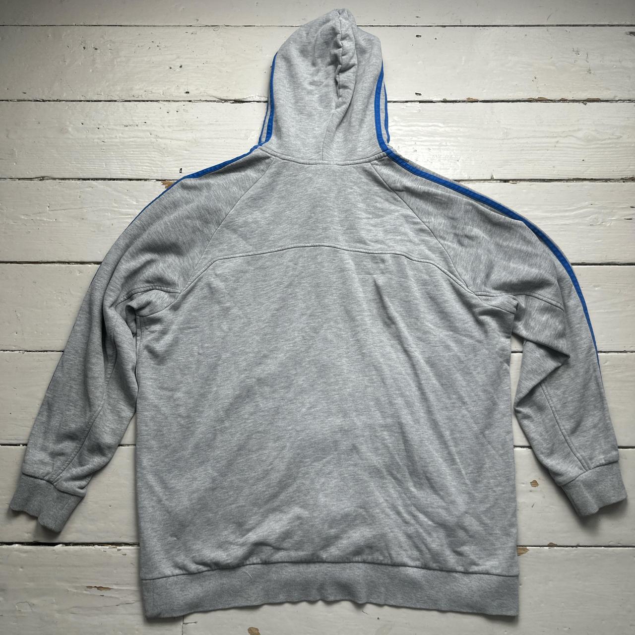 Adidas Performance Essentials Grey and Blue Three Stripe Hoodie