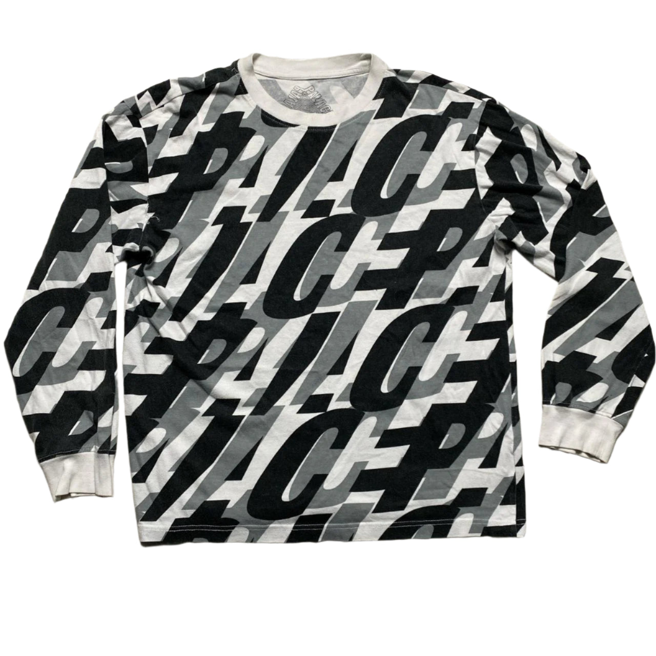 Palace Repeat Spellout Black Grey and White Long Sleeve T Shirt (L)