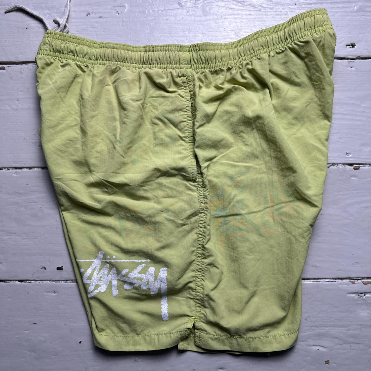 Stussy Lime Green and White Swim Shorts