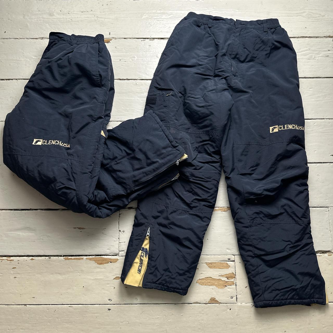 Clench USA Navy and Cream Baggy Shell Ski Cargo Trousers