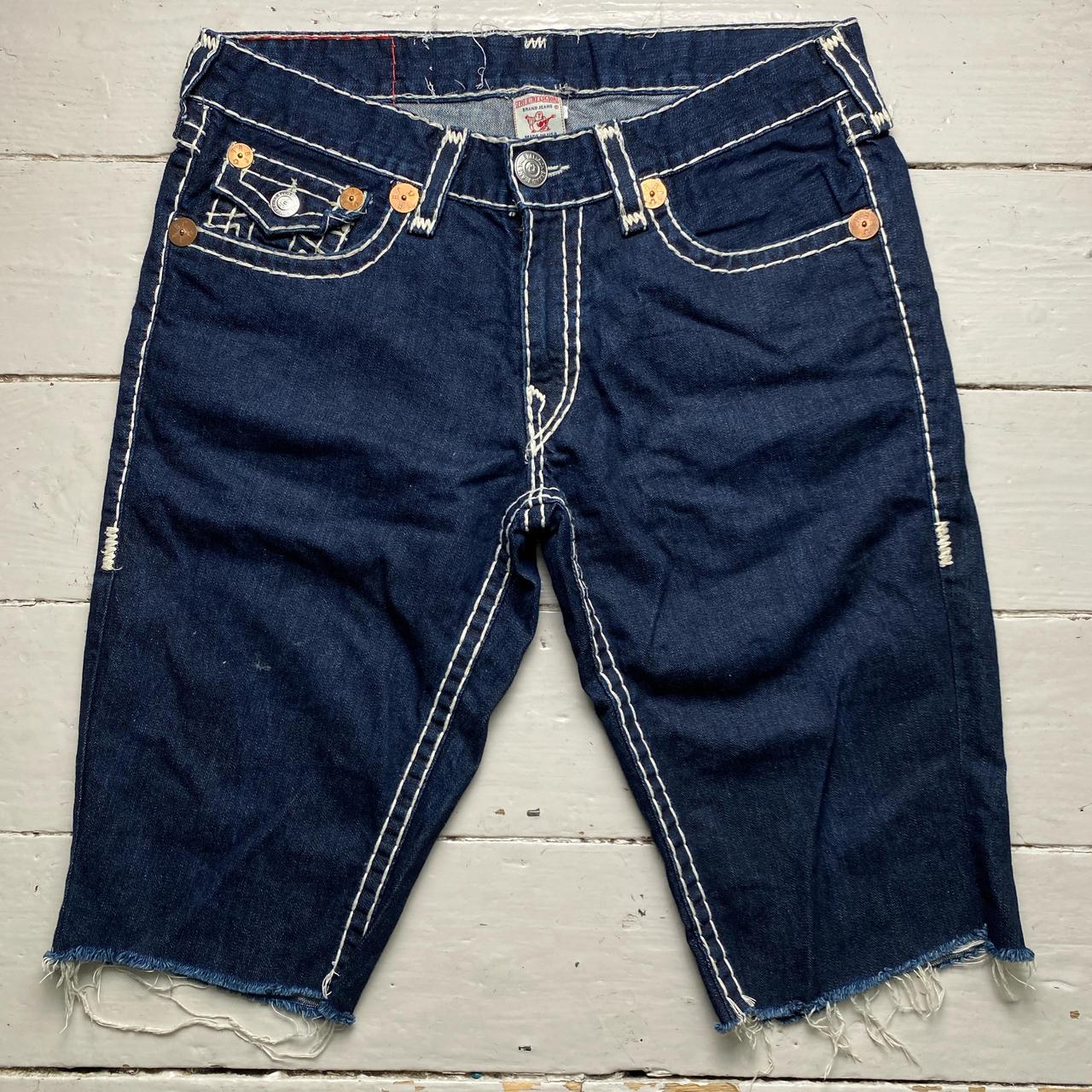 True Religion Ricky Super T Big Stitch Navy and White Jorts Cut Down Jean Shorts