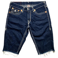 True Religion Ricky Super T Big Stitch Navy and White Jorts Cut Down Jean Shorts (36W)