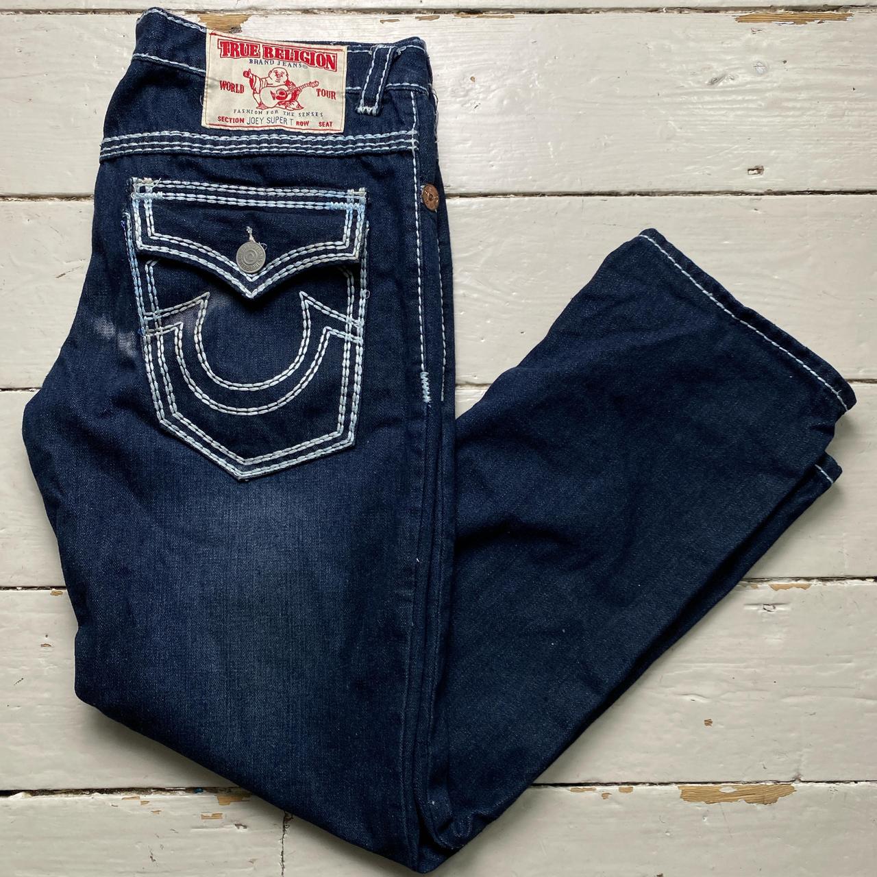 True Religion Joey Super T Big Baggy Navy and White Stitch Jeans