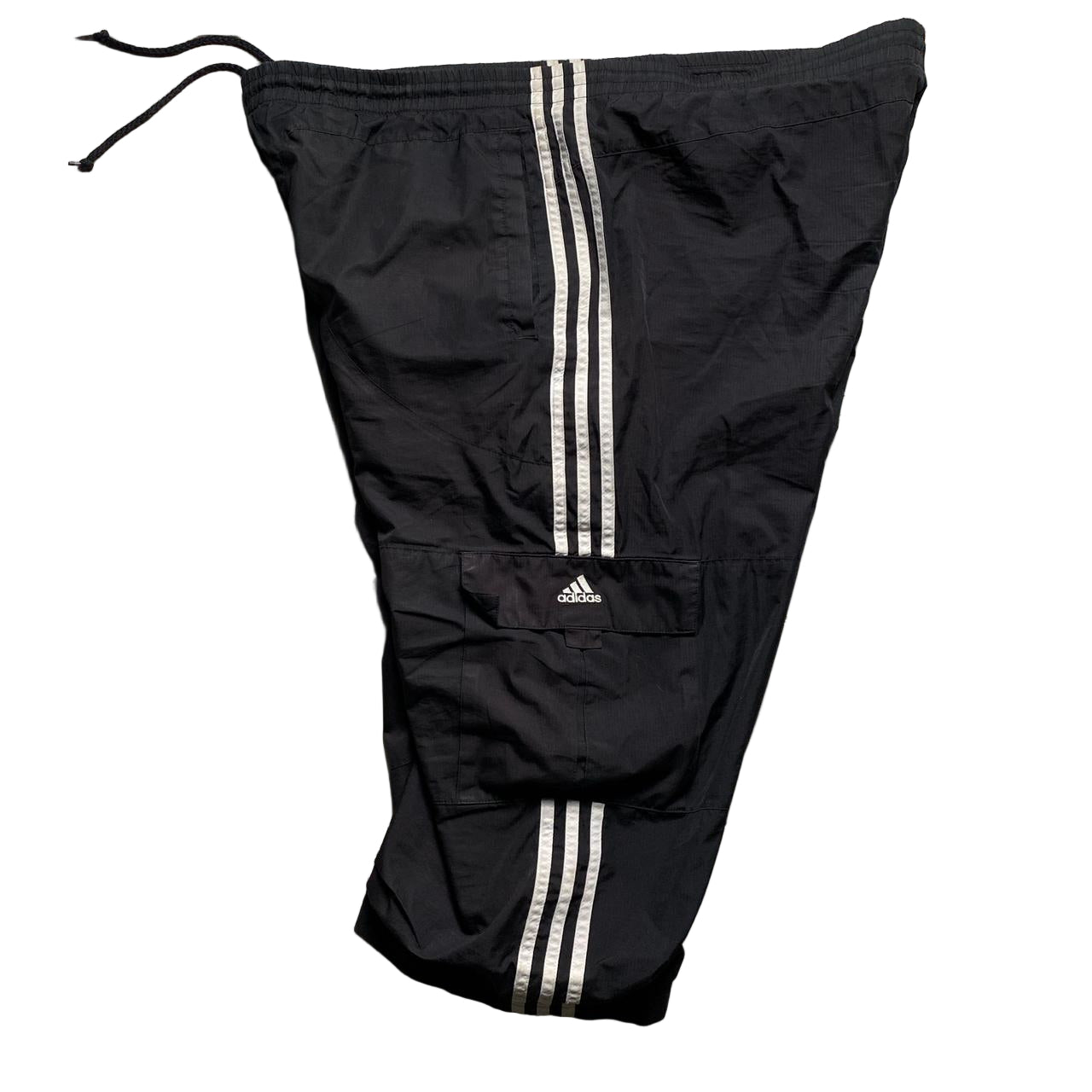 Adidas Black and White Stripe Cargo Shell Trackpant Shorts (XL)