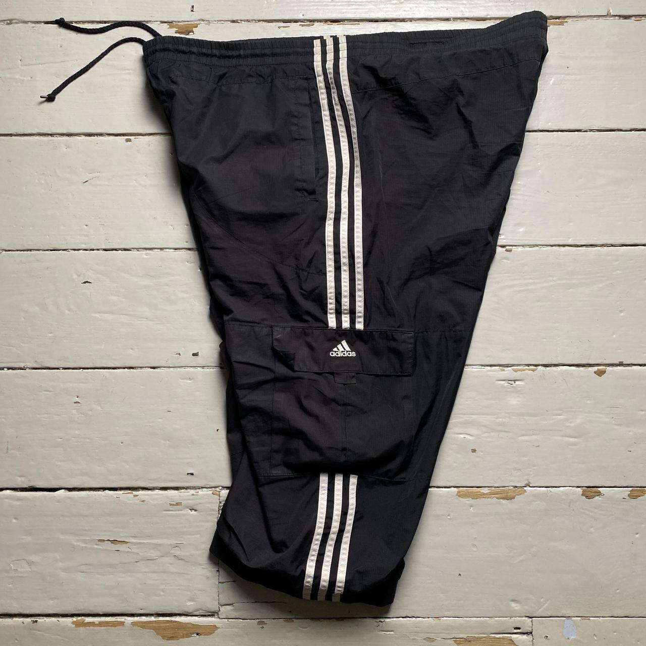 Adidas Black and White Stripe Cargo Shell Trackpant Shorts