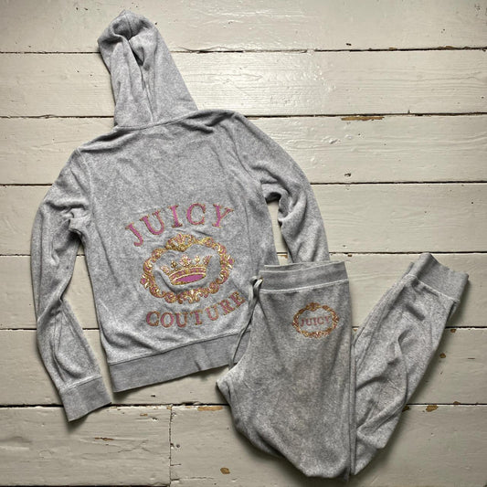 Juicy Couture Grey and Pink Velour Tracksuit