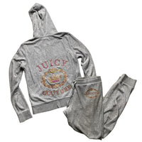 Juicy Couture Grey and Pink Velour Tracksuit (S)