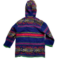 United Colours of Benetton Vintage Wool Floral Multi Colour Rug Design Hooded Fur Trim Parka (M)