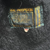 Real Sheepskin Sherling Leather Duffle Bomber Coat Black (L)