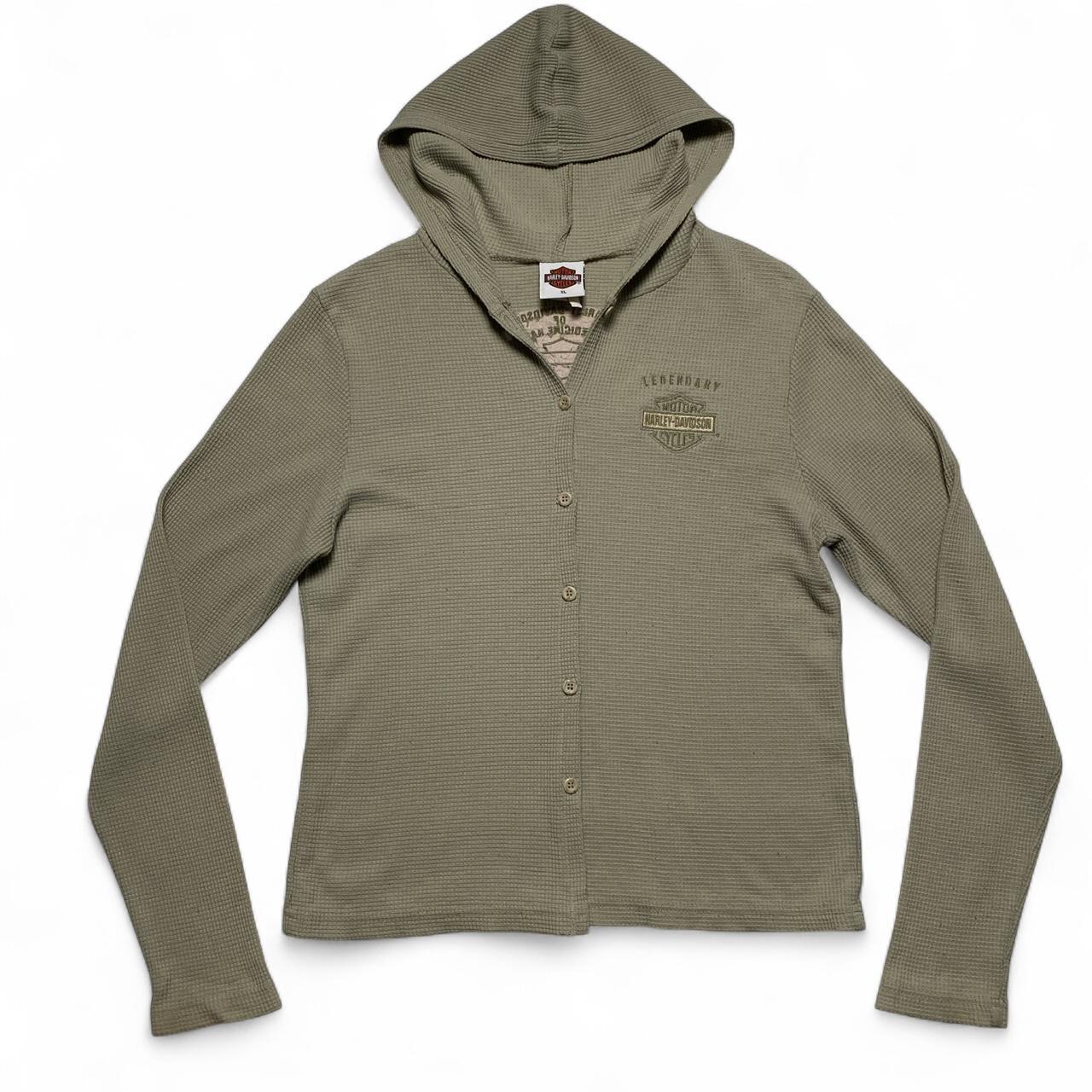 Harley Davidson Waffle Knit Button Up Hooded Jumper (XL)