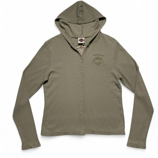 Harley Davidson Waffle Knit Button Up Hooded Jumper (XL)