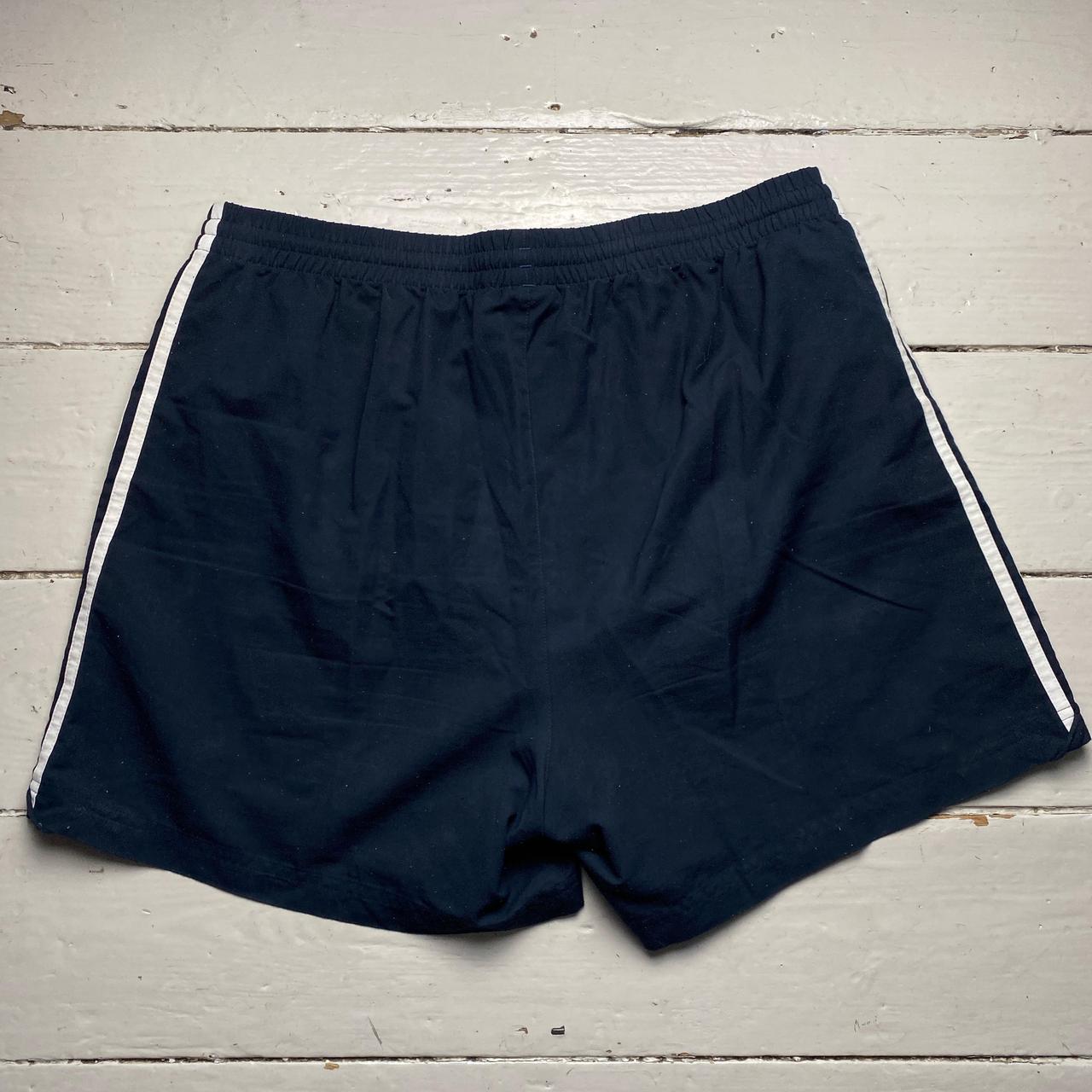 Adidas Navy and White Stripe Shell Shorts