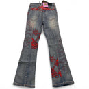 Ed Hardy y2k Light Blue Stonewashed Red Embroidery Love Flared Womens Jeans (27W)