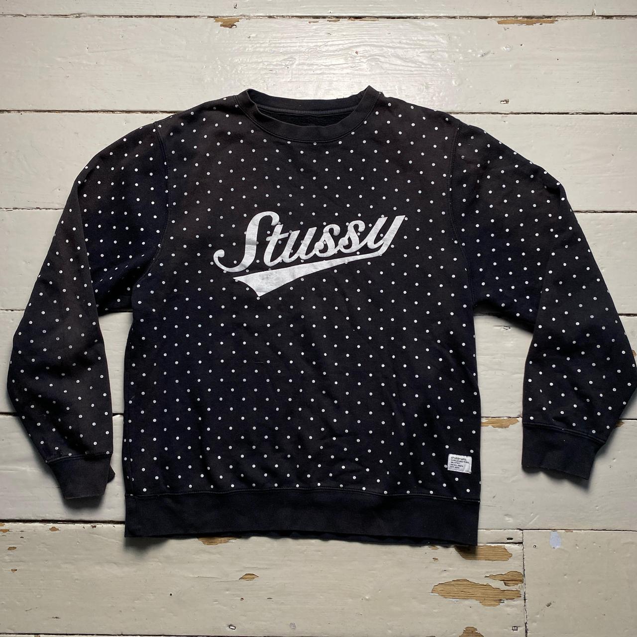 Stussy Black Polkadot Spellout Jumper Black and White