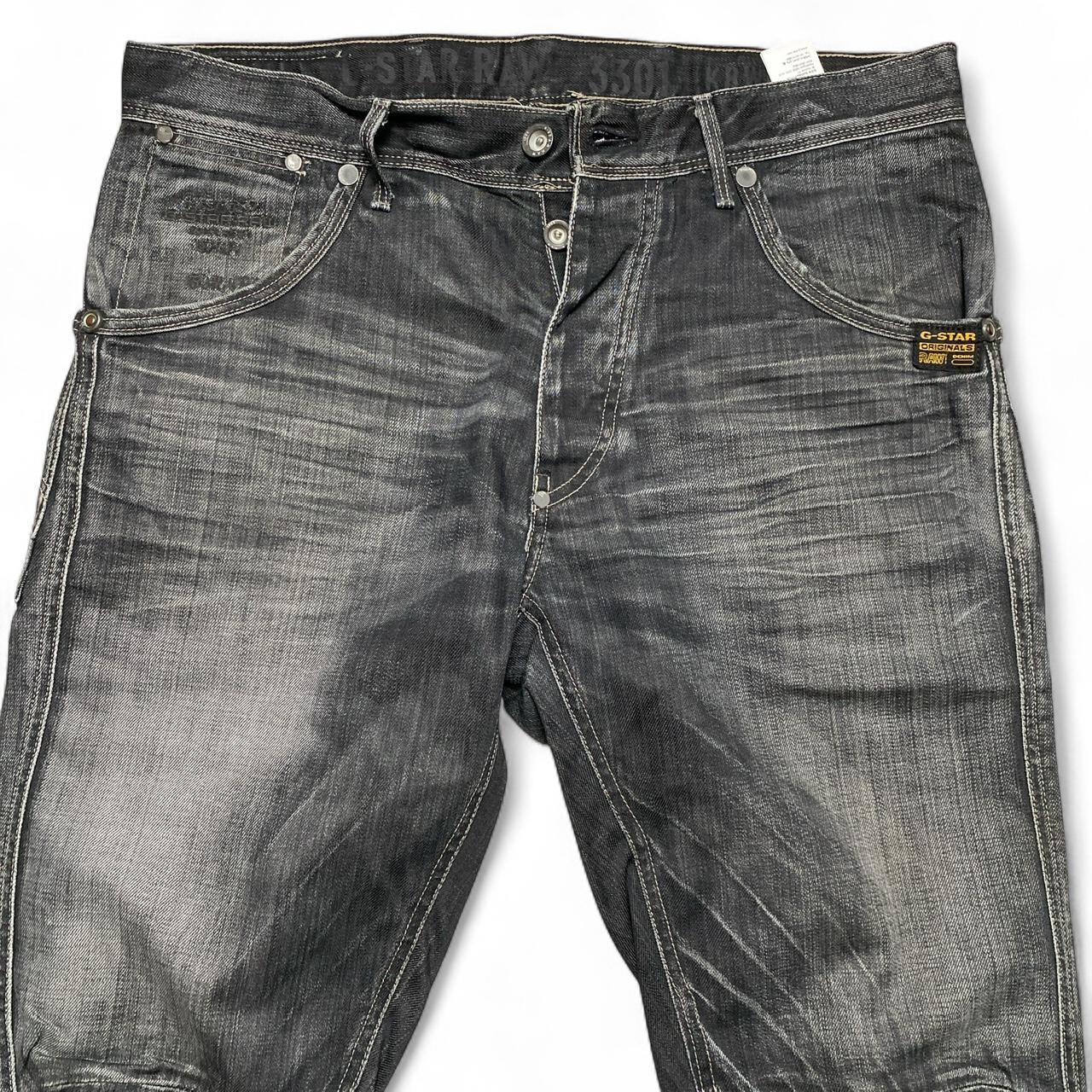 G Star 3301 Black Grey Stonewashed Jeans Wide Baggy Fit (34W)