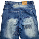 Raw Blue Vintage Baggy Patchwork Stonewashed Blue Jeans (34W)