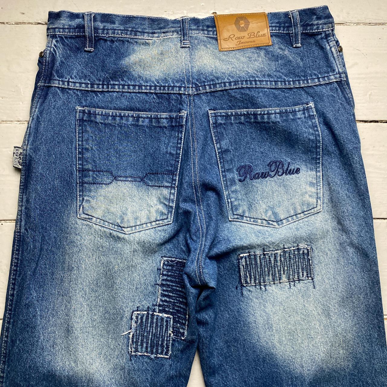 Raw Blue Vintage Baggy Patchwork Stonewashed Blue Jeans