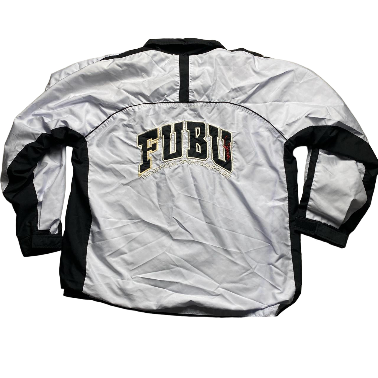 Fubu Vintage White Shell Tracksuit Windbreaker Jacket White and Black (L)