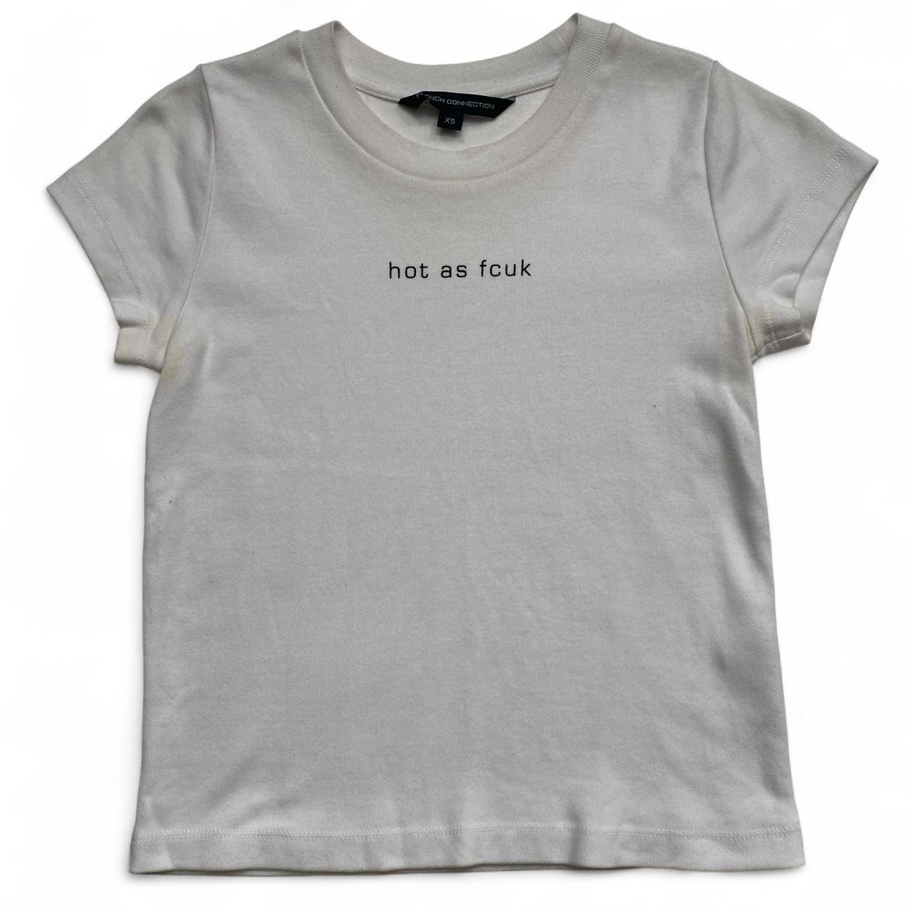 Hot as FCUK French Connection Womens White and Black Baby Tee Shirt (XS)