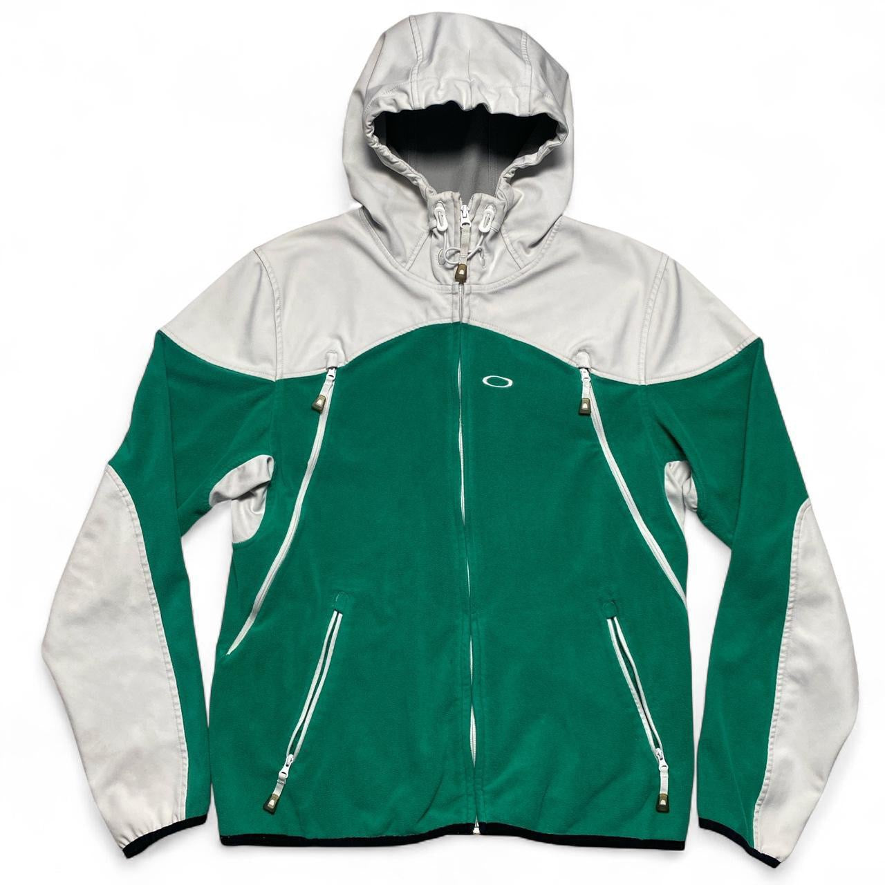Oakley Green and White Fleece Nylon Windbreaker (L)