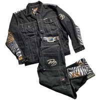 Raw Blue Full Denim Giraffe and Zebra Wildlife Jeans Set (L)