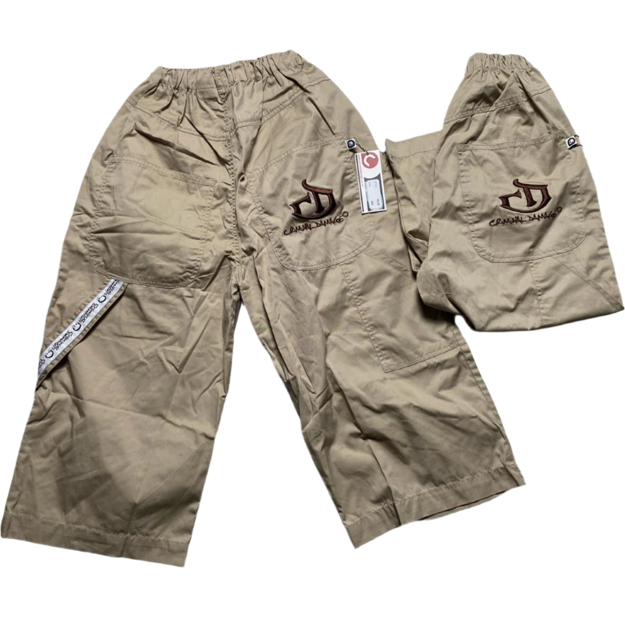 Criminal Damage Cream and Brown Cargo Carpenter Shorts (XS)