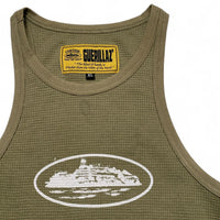 Corteiz Olive Green and White Womens Tank Vest Top (XL)