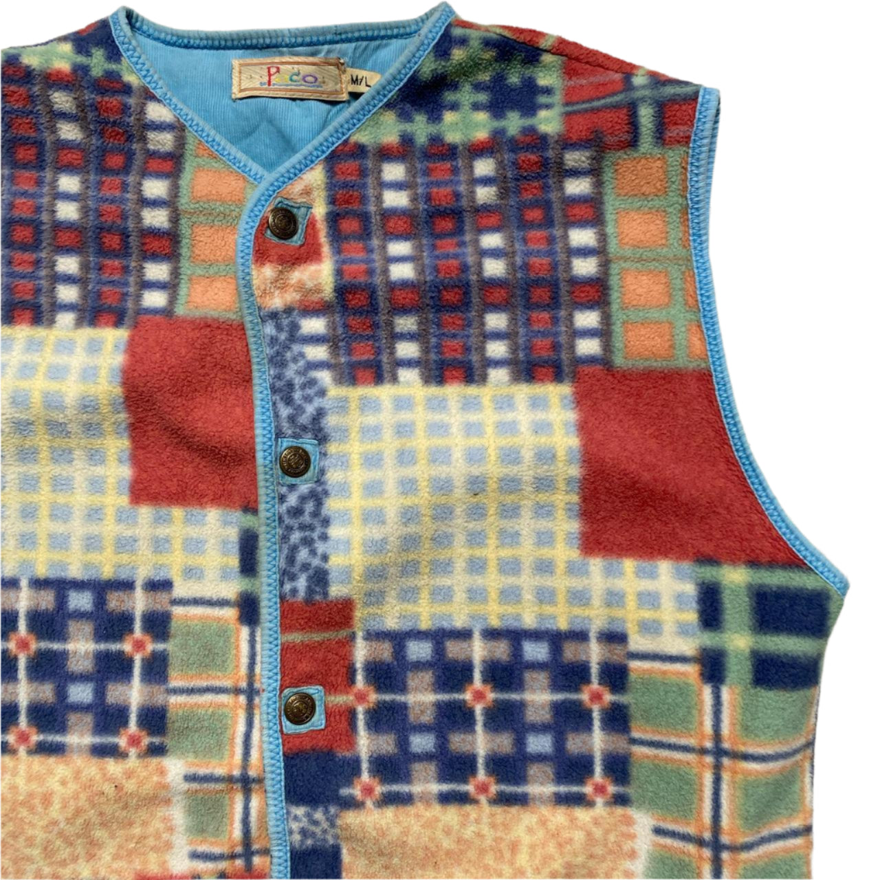 Paco Vintage 90’s Multi Coloured Towelling Patchwork Gilet Vest (M)
