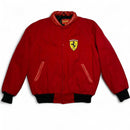 Ferrari Vintage 90’s y2k Leather Trim Cotton Bomber Varsity Jacket Red and Yellow Embroidery (S)