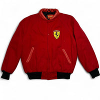 Ferrari Vintage 90’s y2k Leather Trim Cotton Bomber Varsity Jacket Red and Yellow Embroidery (S)