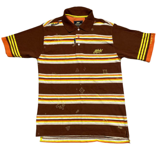 Akademiks Brown Yellow White and Orange Vintage Polo Shirt (S)