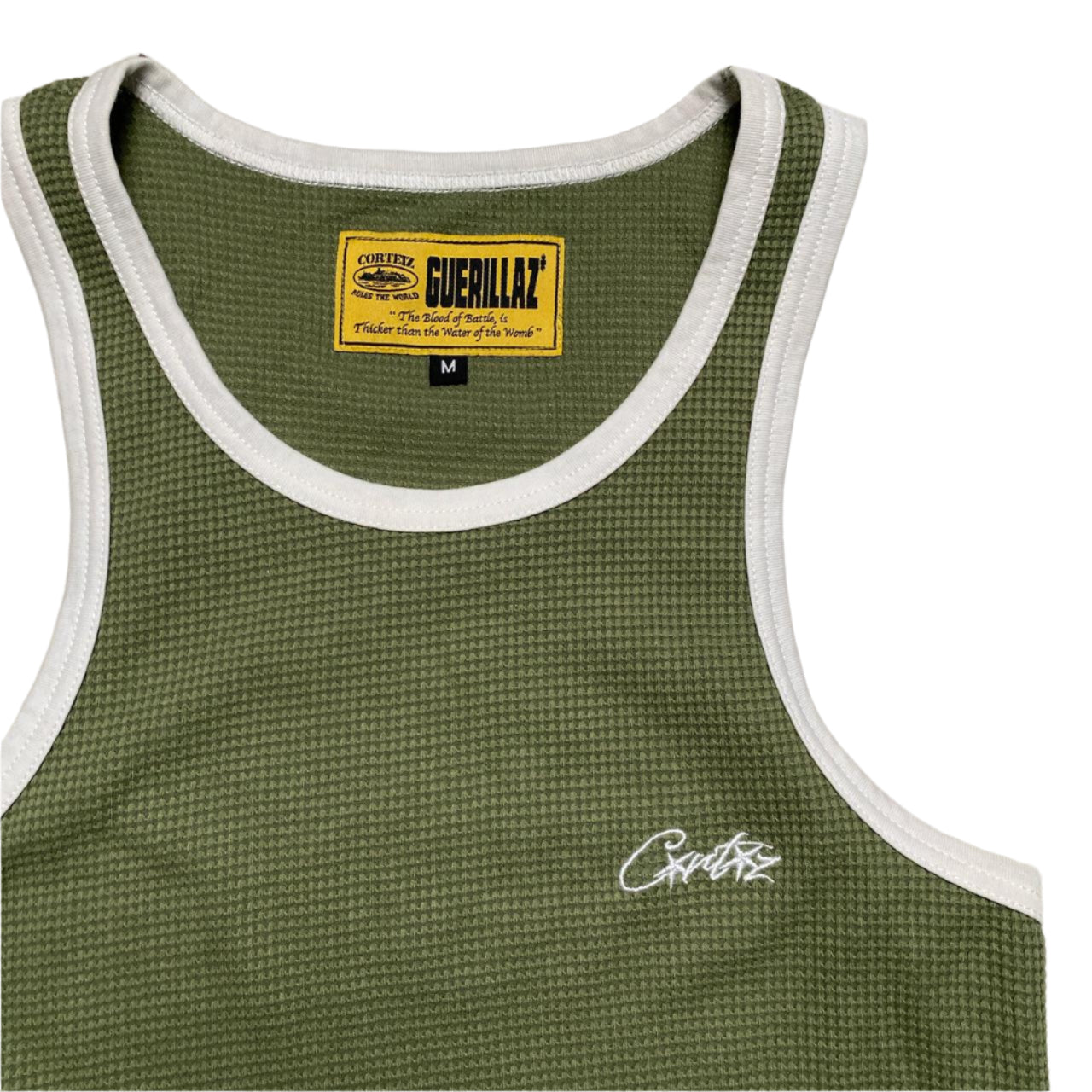 Corteiz Khaki Green and White Tank Top Vest Dress Waffle Knit (M)