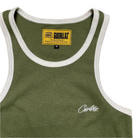 Corteiz Khaki Green and White Tank Top Vest Dress Waffle Knit (M)