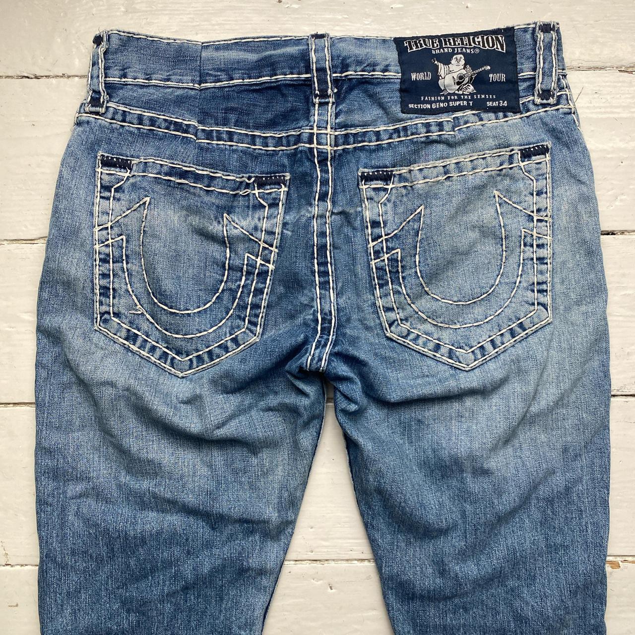 True Religion Geno Super T Light Blue White Stitch Stonewash Jeans