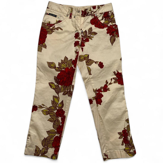 Dolce and Gabanna Vintage Capri Floral Cream and Red Trousers (26W)