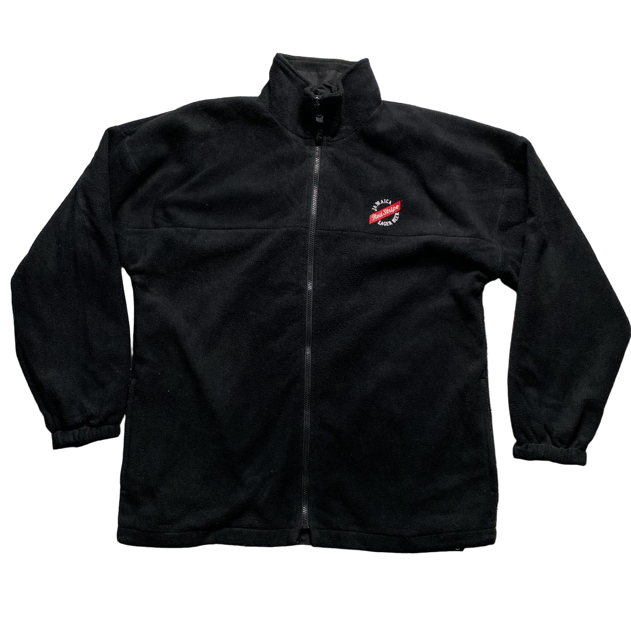 Red Stripe Jamaican Beer Vintage Black Fleece Zip Jumper (L)