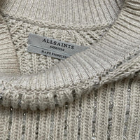 All Saints Cream and Silver Baggy Womens Jumper (M)