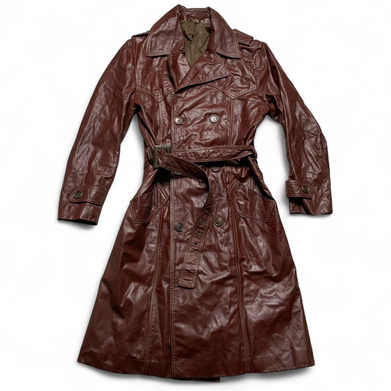 Brown Leather Womens Trench Coat Jacket (M)